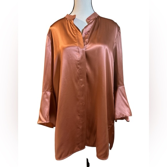 Lafayette 148 New York 100% Silk Copper Blouse with Bell Sleeves